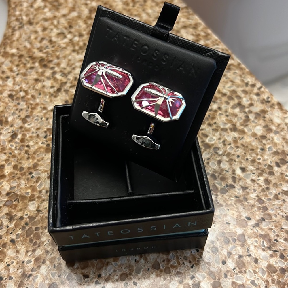 tateossian london hexagon pink stone dragonfly cufflinks